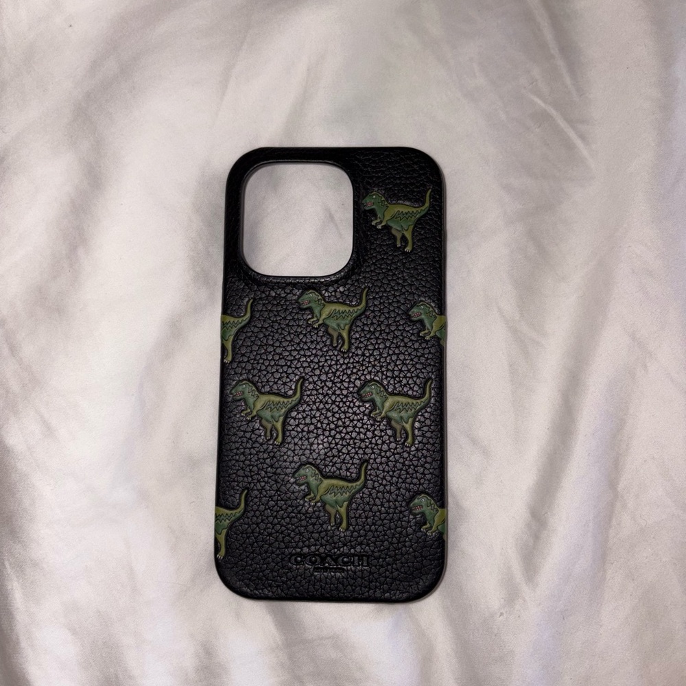 Coach Soft Leather Black Case with Green Dinosaurs